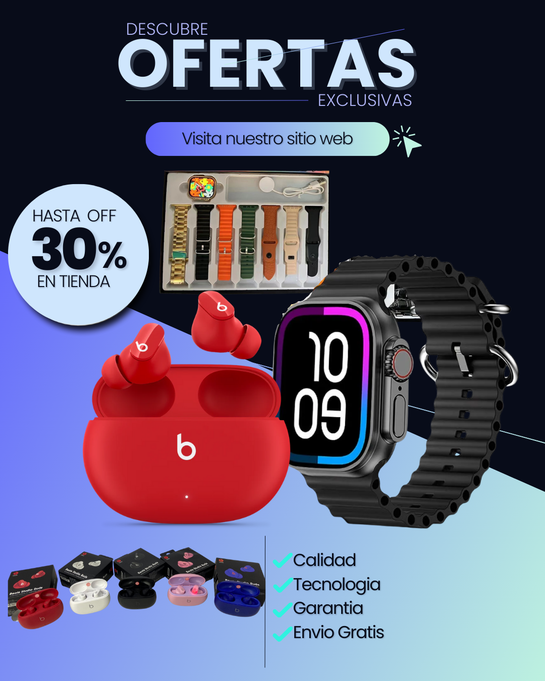 COMBO RELOJ X10 7 MANILLAS + AUDÍFONOS BUS